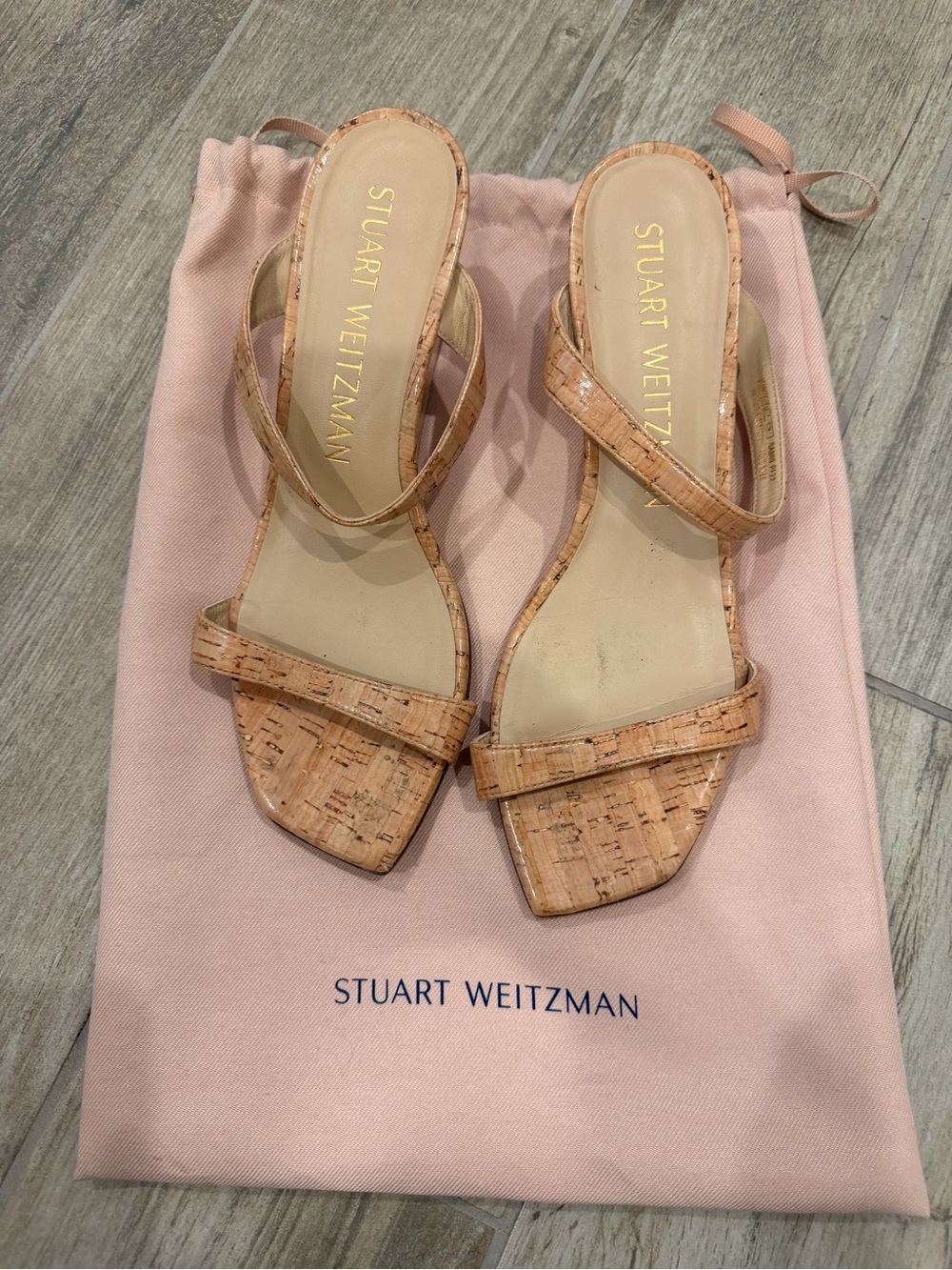 Stuart Weitzman Natural Cork Strappy Heeled Sandals